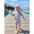 thumbnail image 6 of BemeyourBBs Toddler Baby Girl Boy Swimsuit with Sun Hat Infant Bathing Suit Coral Dinosaur Pawpaw Swim Ring Printed Long Sleeve Half Zipper Rash Guard Swimwear Summer Beachwear, 6 of 9