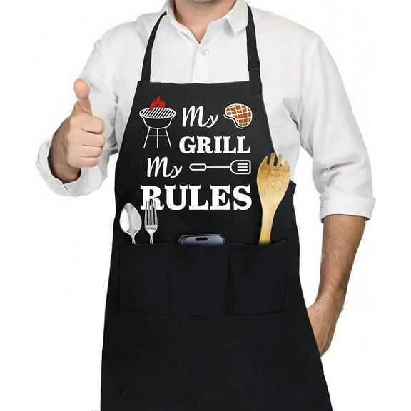 Funny Aprons for Men Grilling Apron for Dad Husband Gifts Polyester Sleeveless Apron BBQ Apron for Household Cleaning Cooking Chef Aprons with Pockets - My Grill My Rules Black DIY