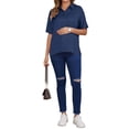 thumbnail image 2 of INSPIRE CHIC Women's Maternity Blouse Dolman Sleeve Loose Button Down Split Point Collar Short Sleeve Tops Pregnancy Shirts S Navy, 2 of 6