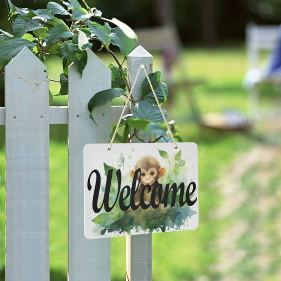 Monkey Leaves Welcome Sign for Front Door Porch Wreath Door Sign Home Decoration Rustic Farmhouse Style