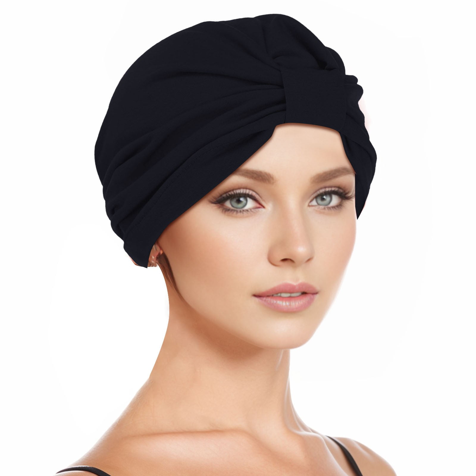 Ruffle Chemo Turban For Women - Slouchy Cap Headwear For Hair Loss (Navy Blue)