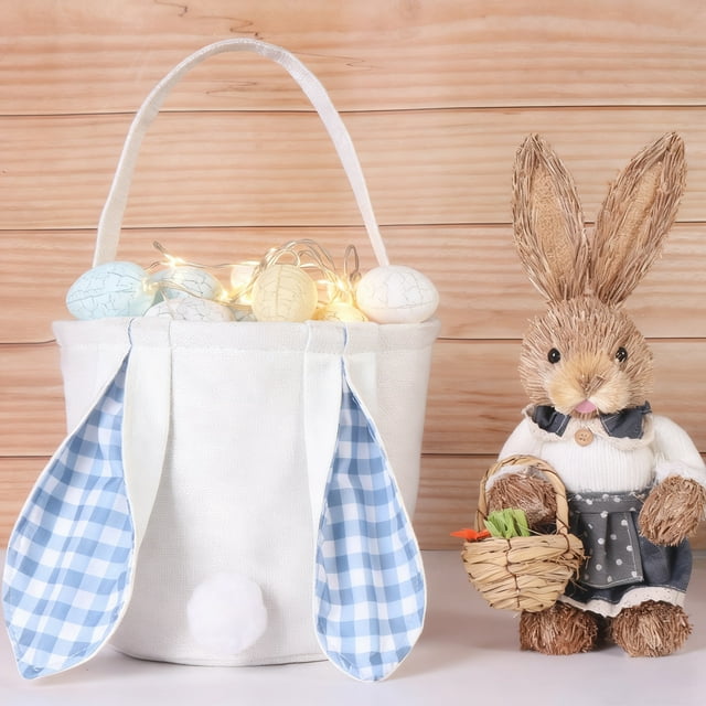 Cesta de fibra de poliéster, adornos navideños, cesta de regalo con orejas, cesta de huevos de Pascua, cesta de almacenamiento para decoración de Pascua, decoraciones de Halloween, decoración de otoño