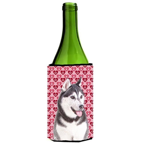 Hearts Love and Valentines Day Alaskan Malamute Wine bottle sleeve Hugger
