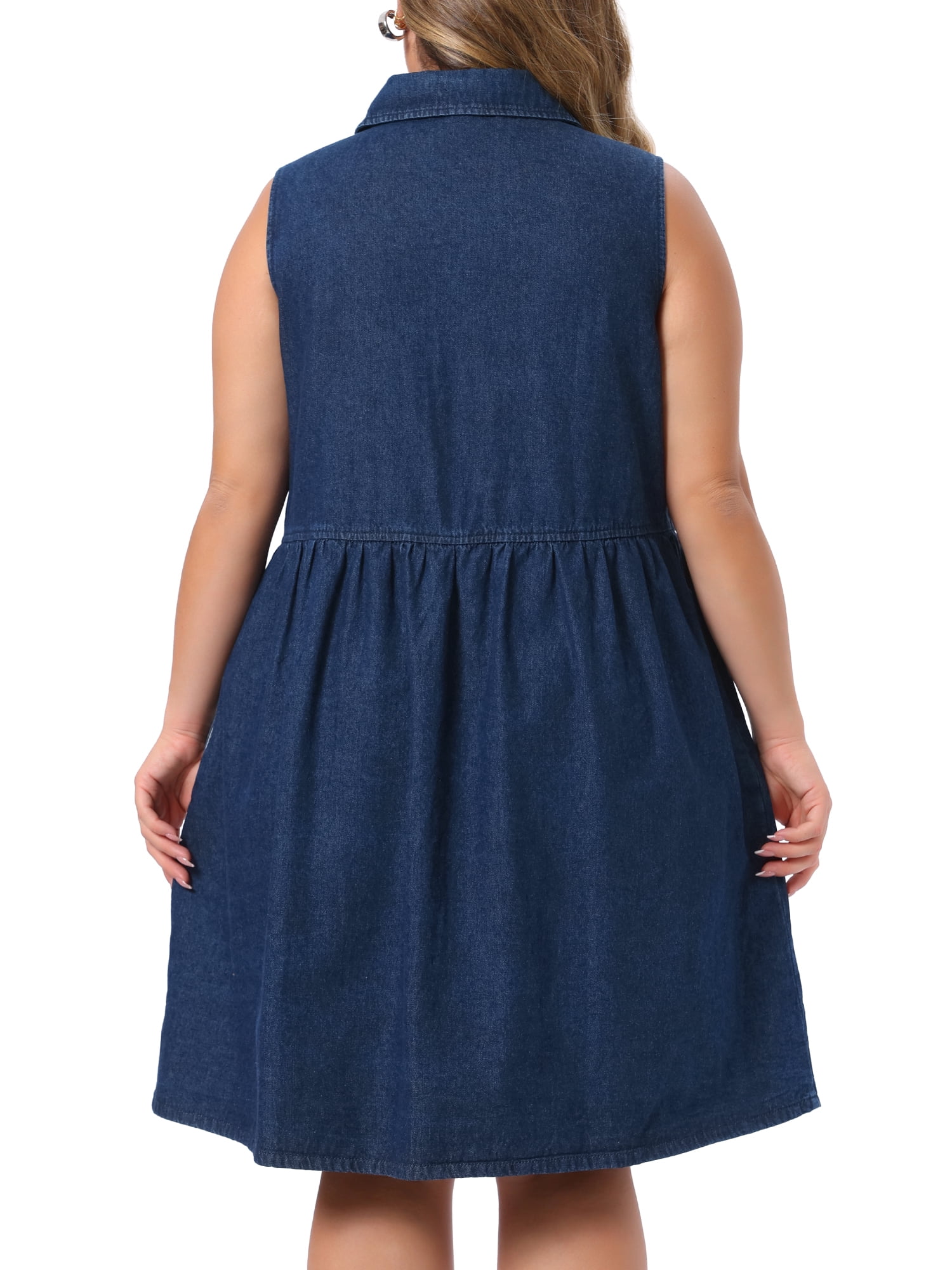 DARING DIVA Women's Plus Denim Dress Sleeveless Babydoll 2X Dark Blue