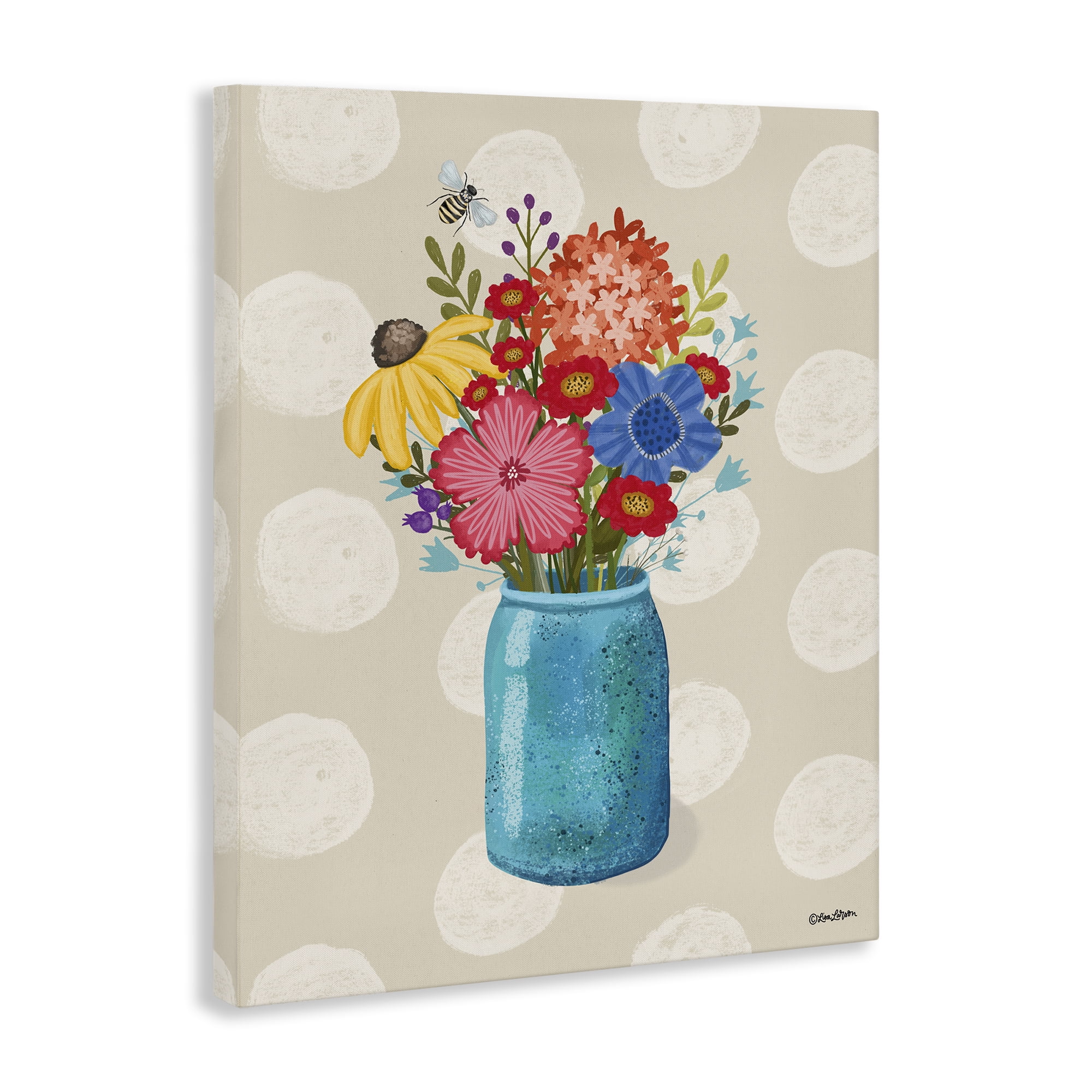 Stupell Industries Polka Dot Flower Vase Plants & Flowers Painting Wrapped Canvas Art Print Wall Art, 30 x 40
