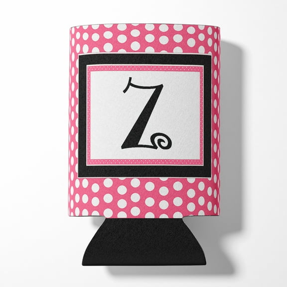 Carolines Treasures CJ1001-ZCC Letter Z Initial Monogram - Pink Black Polka Dots Can or Bottle  Hugger