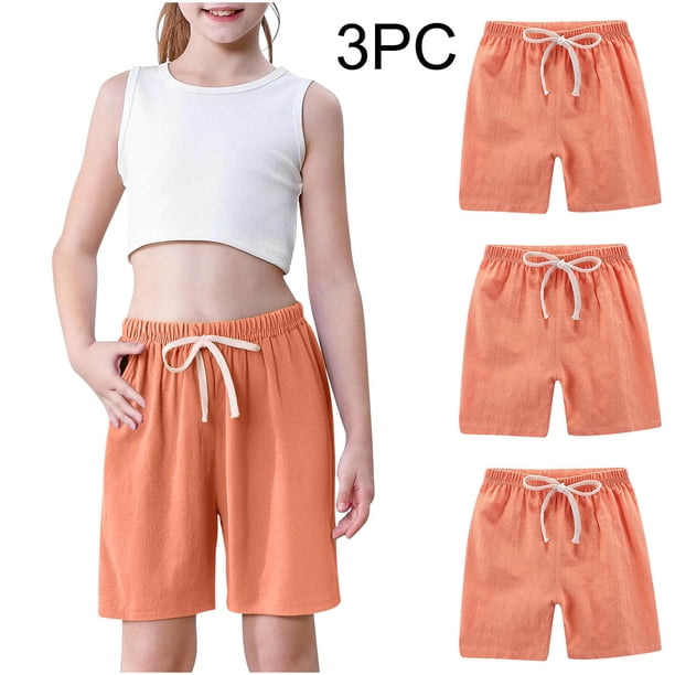 Odeerbi 2-10 Años Niños Niñas 3 Pcs Verano Algodón Lino Pantalones Cortos Entrenamiento Deportivos Cortos Lindo Color Sólido Pantalones Cortos Suaves Respirables