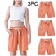 thumbnail image 1 of Odeerbi 2-10 Años Niños Niñas 3 Pcs Verano Algodón Lino Pantalones Cortos Entrenamiento Deportivos Cortos Lindo Color Sólido Pantalones Cortos Suaves Respirables, 1 of 9