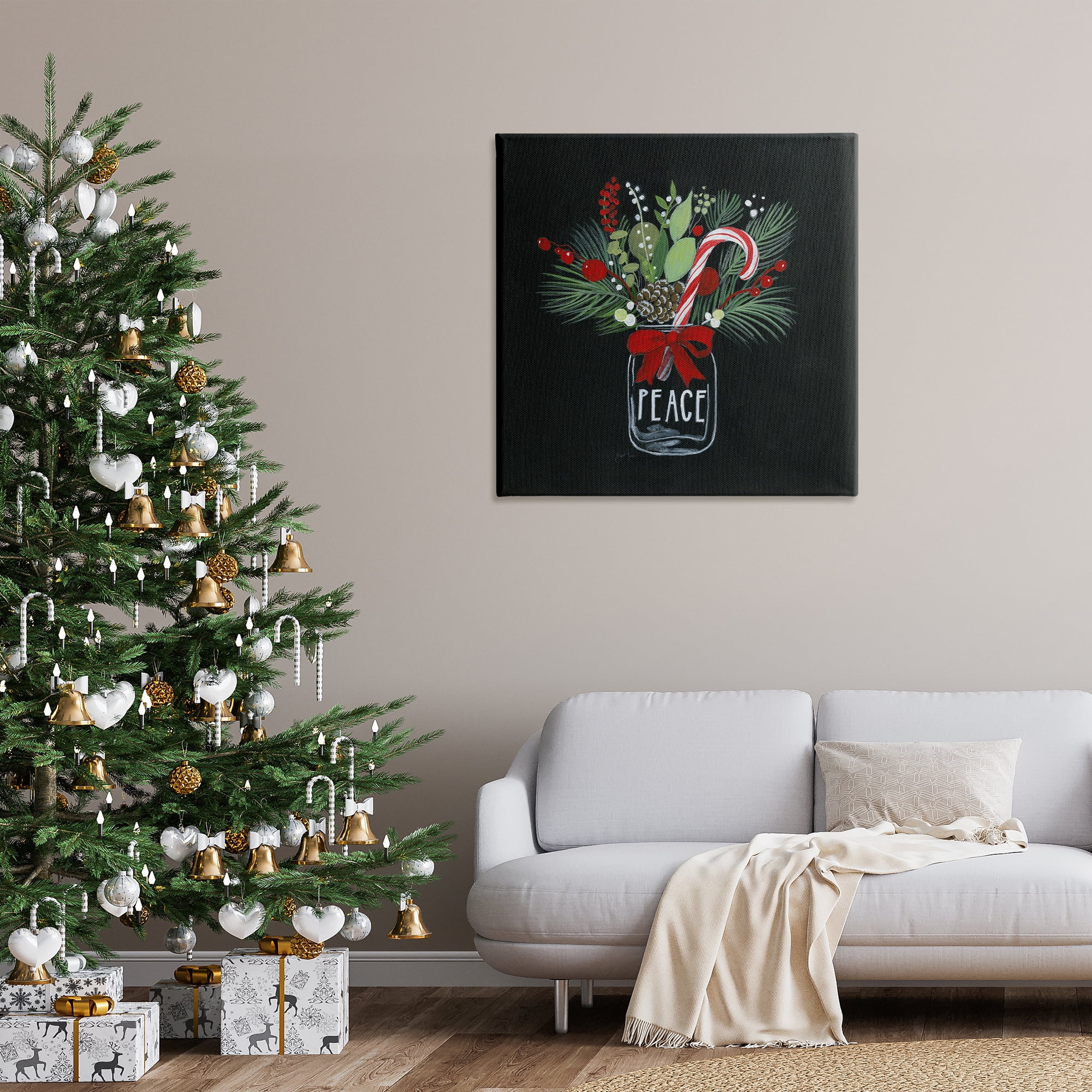 Stupell Industries Peace Candy Cane Jar Holiday Painting Gallery Wrapped Canvas Art Prints Wall Art, 36 x 36