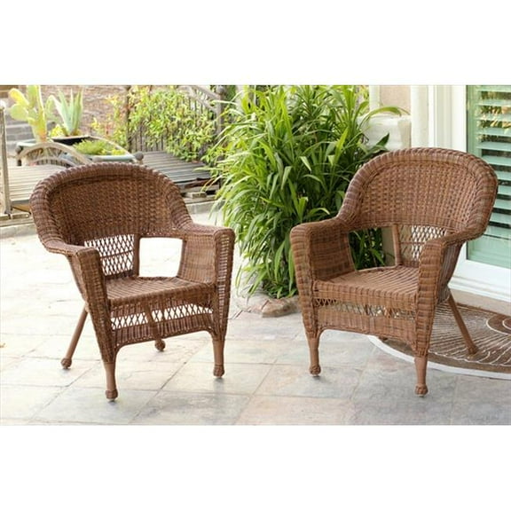 3 Piece Honey Wicker Chair And End Table Set Without Cushion