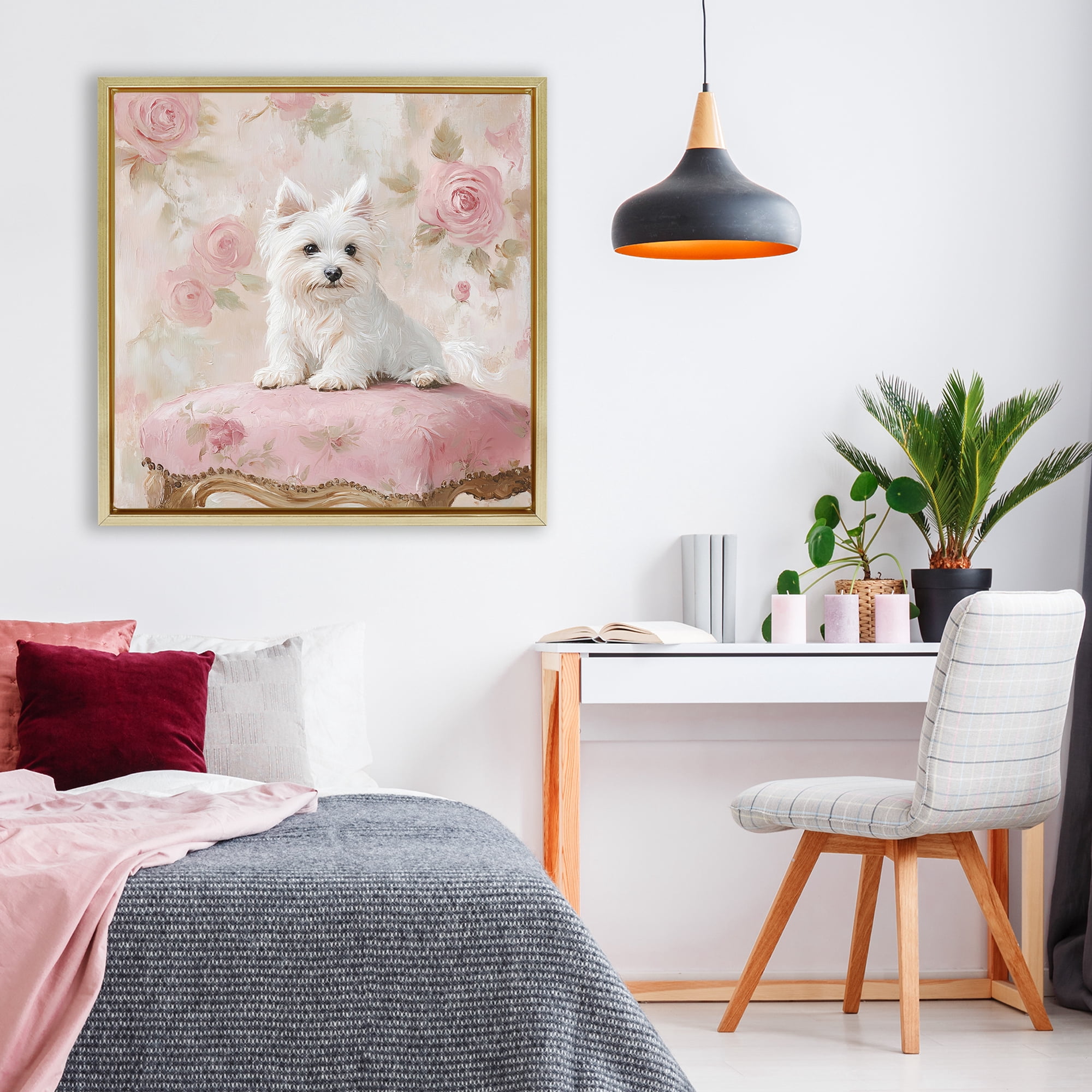 Stupell Industries Fancy Francesca Puppy Gold Framed Floater Canvas Wall Art, design by Tina LeCour