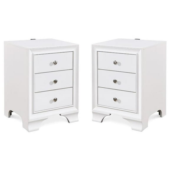 Home Square 3 Drawer Nightstand with USB in White Finish - Set of 2