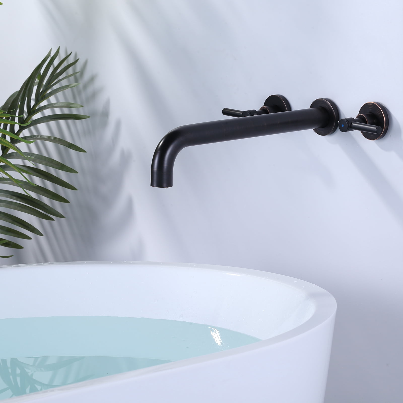 Wowow Wall Mount Tub Filler Faucets,High Flow Wall Mounted Bathtub Faucet with Two Handles and 12" Long Spout, Oil Rubbed Bronze