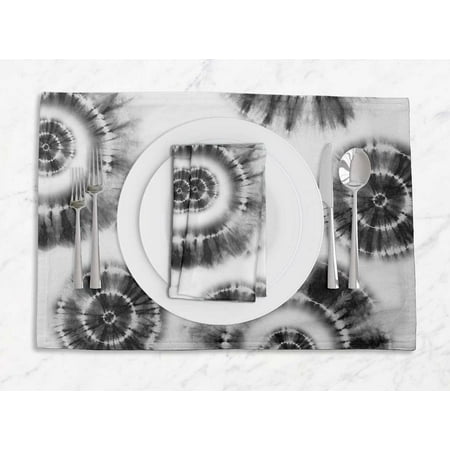 

S4Sassy Gray Swirl Tie-Dye Washable Printed Dining Reversible Tablemats With Napkins Set