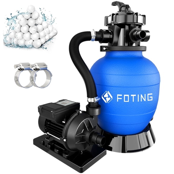 FOTING 2025 Upgraded Sand Filter Pump for Above Ground Pool with Timer, 12in, 1/2 HP, Max 3000GPH for Pools Up to 8000GAL, 6-Way Valve, Enhanced Circulation for Crystal-Clear Pool