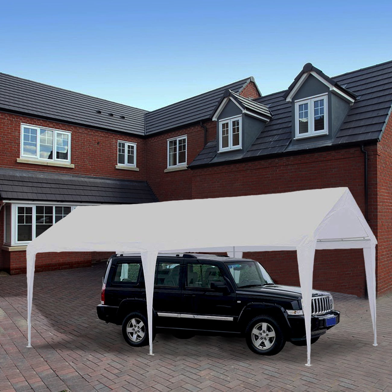 Abba Patio 10 x 20-FtcOutdoor Carport Canopy with 6 Steel Legs, White