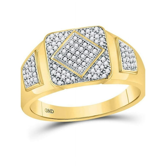 10kt Yellow Gold Mens Round Diamond Diagonal Square Cluster Ring 1/3 Cttw