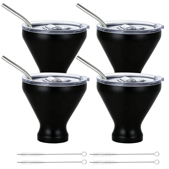 4PCS Cocktail Glasses, Stainless Steel Martini Glasses with Lids and Straws, Lidded Cocktail Cups for Home Bar, Beach, and Picnics, Quality Double-Wall Insulated Tumblers, 10oz
