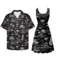 thumbnail image 2 of Jiueut Pineapple Hibiscus Boat Palm Tree Cloud Pattern Matching Couple Outfits Women's Sleeveless Dress, Men's Button Down Shirt, Matching Set Couple Clothes for Cruise Beach Holiday, Size L, 2 of 5