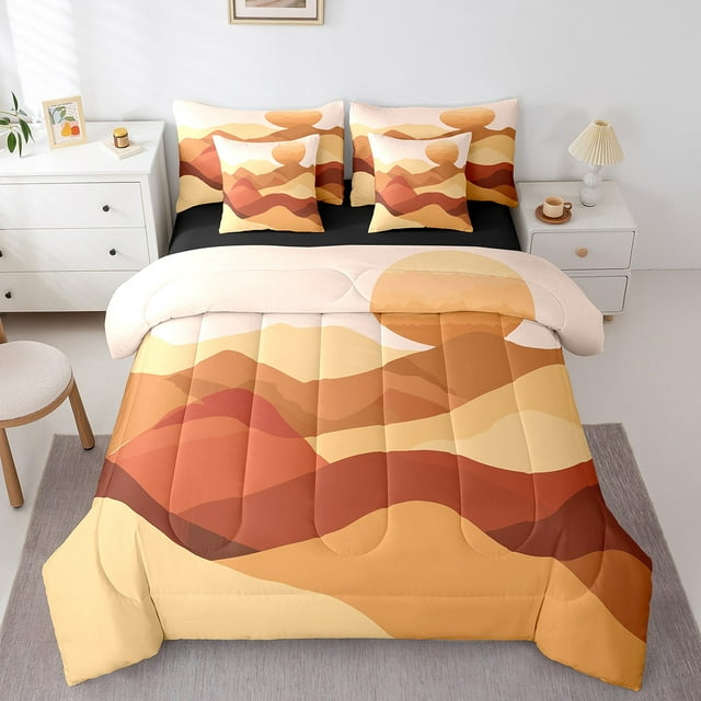 YST Ensemble de Literie Géométrique Montagne 7 Pcs Style Ferme Rustique Art Abstrait, Lit Simple