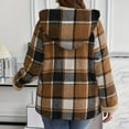 thumbnail image 4 of Nokdvo Sherpa Lined Jacket Women Flannel Plaid Fleece Full Zip Shacket Winter Warm Long Sleeve Fuzzy Hooded Jackets Coat with Pockets Brown S, 4 of 5
