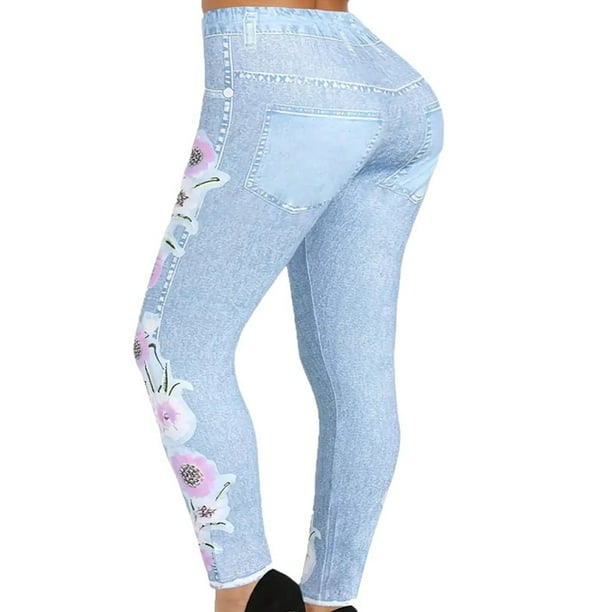 MAWCLOS Women Fake Jeans Tummy Control Plus Size Leggings Butt