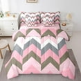 thumbnail image 1 of Erosebridal Futuristic Geometry Bed in a Bag Queen size, Pink Stripe Bed Set, Abstract Decor, Reversible, 1 of 5