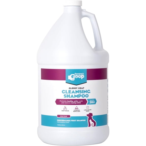 Groomer’s Goop Glossy Coat Pet Shampoo - Deep Cleansing Formula Enhances Shine & Luster in Dog & Cat Coats, Moisturizes Skin, Rich Lather - 1 Gallon Bottle