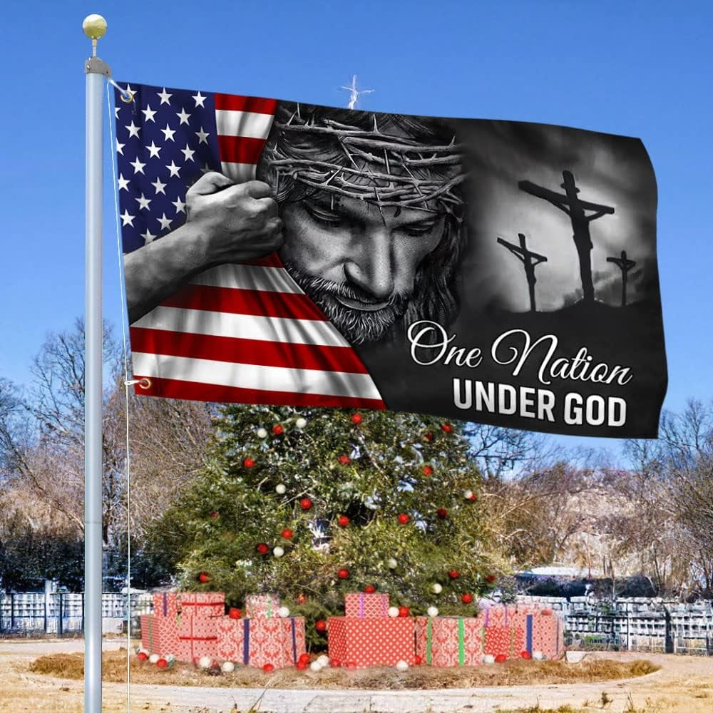 One Nation Under God Flag Christian Jesus American Flags for Outside 3x5 Double Sided In God We Trust Flag Jesus Easter Flag Banner for House Yard Indoor Outdoor Faith Patriotic Flags Decor