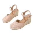 thumbnail image 4 of Rokment Handmade Rope Flower Espadrilles Platform Wedges Dress Sandals for Women Bride Wedding Vintage Boho Beach Crochet Closed Toe Chunky High Heels Dressy Summer Shoes Red Size7, 4 of 5