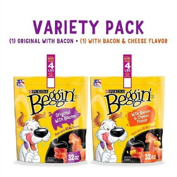 Purina Beggin' Strips Real Meat Dog Treats, Bacon & Bacon   Cheese Flavors (32 oz., 2 pk.)