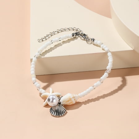 ERDOUY Turtle Starfish Bracelet Anklet for Women Boho Blue Turtle Starfish Anklet String Bracelet Colorful Starfish Bracelet Summer Beach Jewelry,White C