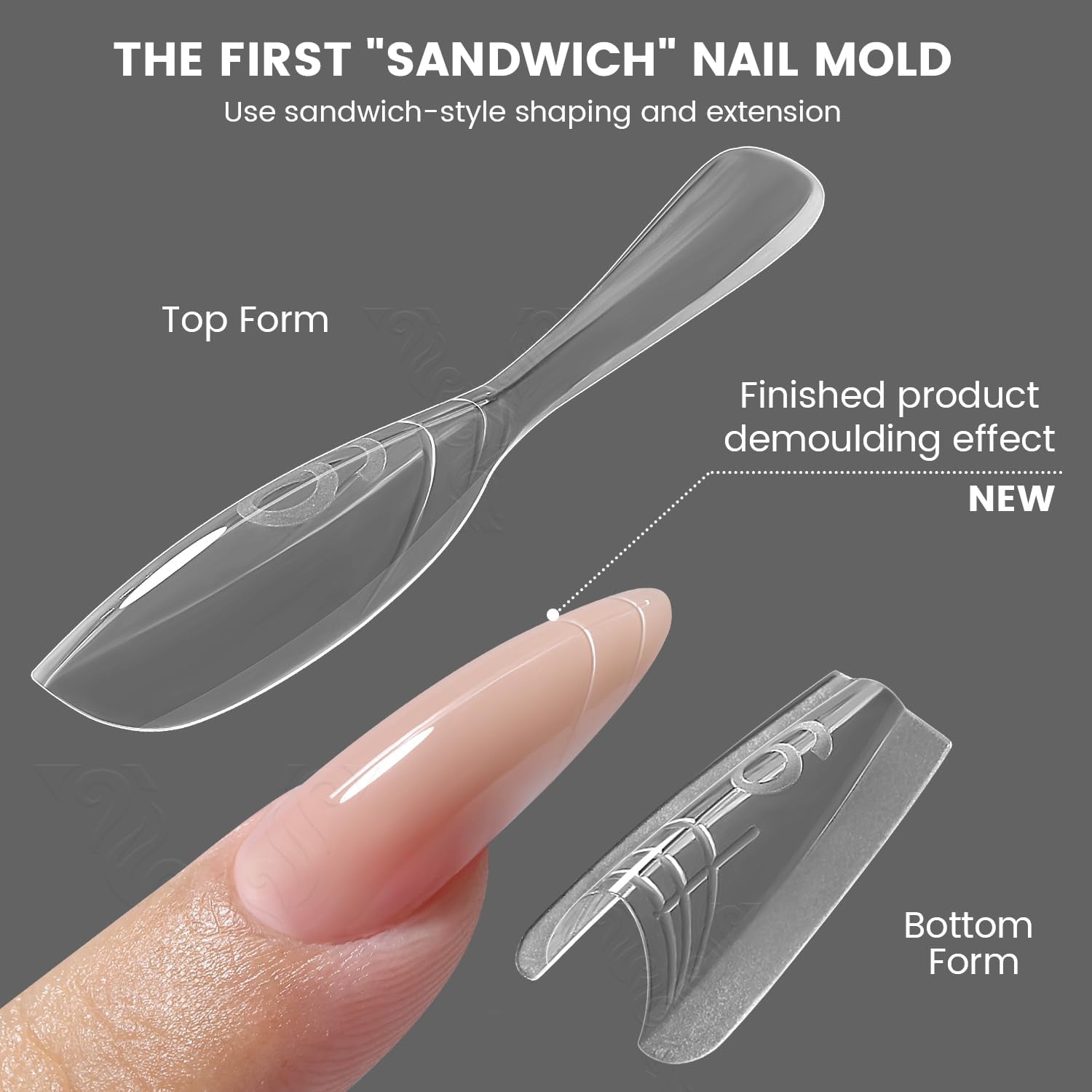 YOKEFELLOW Original Sandwich Nails Dual Forms W558 Short Oval Almond 240Pcs Nail Mold for Quick Nails Extension, No Paper Forms Needed, 15 Sizes Plastic Form, Salon Nail Art Tools