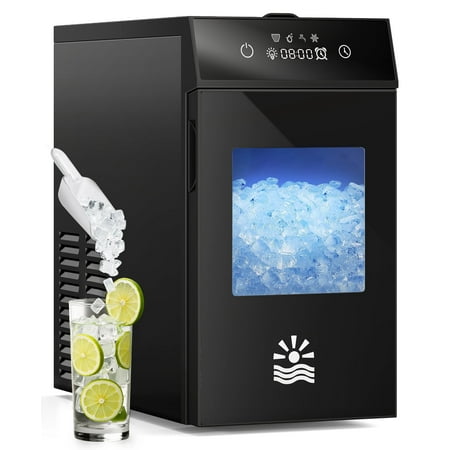 Flamemore Nugget Ice Makers Countertop with Self-Cleaning, Ready in 4 Mins, 60+ Cups/day, Pebble Ice Maker Machine with Delay Start