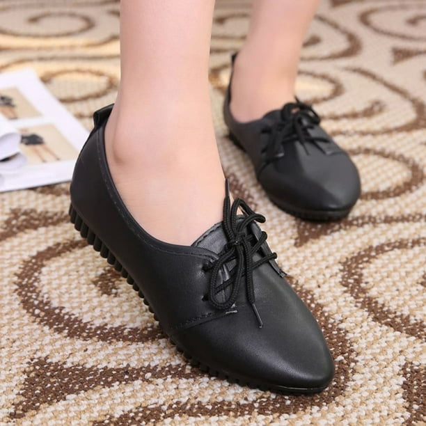 Lubelski Women s Casual Solid Faux Leather Lace up Slip On Pointed