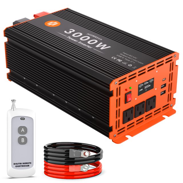 Inversor de corriente Homkeep de 3000 W 12 V DC a 110 V/120 V AC con LCD