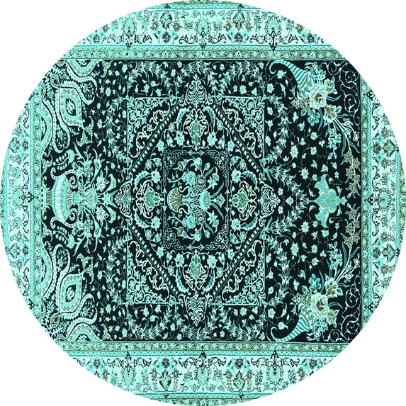 Ahgly Company Indoor Round Persian Turquoise Blue Traditional Area Rugs, 4' Round