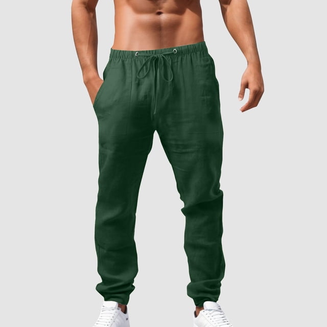 Pantalones largos para hombre, elásticos, de lino transpirable, holgados y casuales, de fibra de poliéster.
