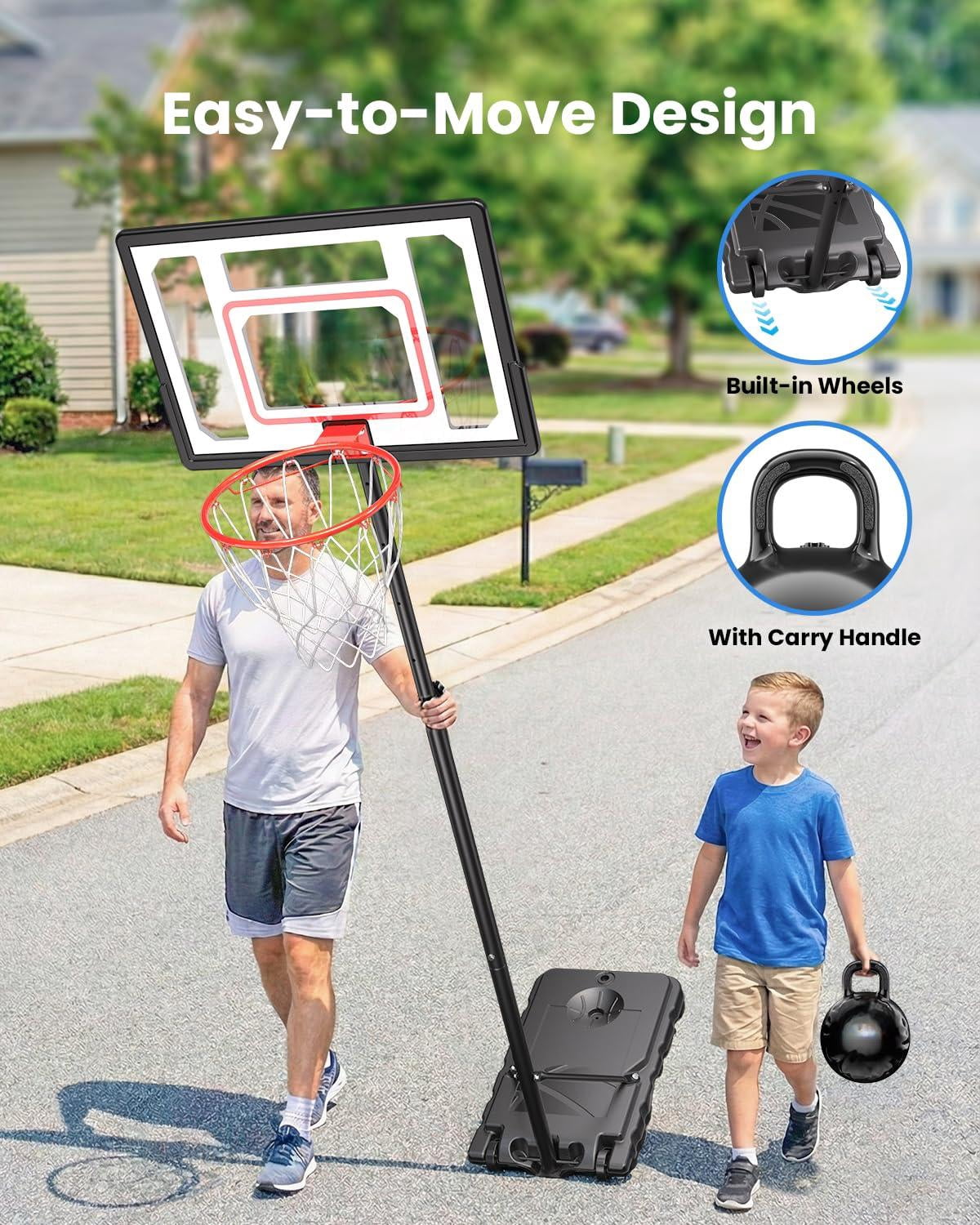 Basketball Hoop Outdoor Adjustable  33 Inch Portable Goal With Pc Backboard Fillable Base & 40 Lb Weight Ball For Backyard Driveway