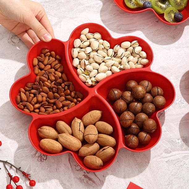 Snack Plates Red Divided Fruit Nut Tray Festival Serving Dishs For Home Party