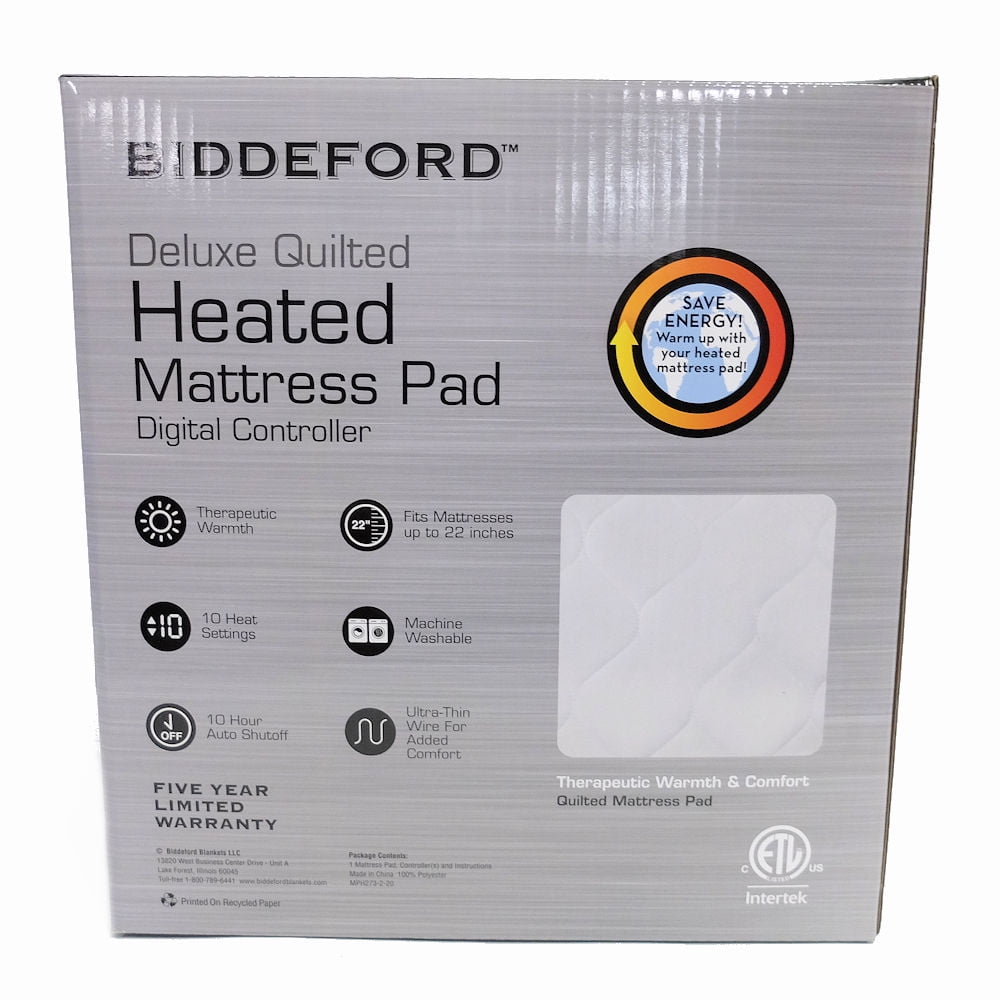 Biddeford Deluxe Quilted Heated Mattress Pad Full, White - Walmart.com