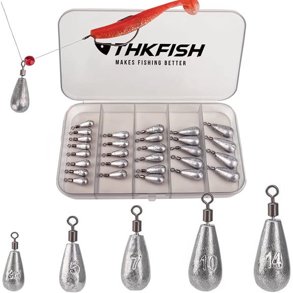 THKFISH Fishing Weights Sinkers Set, 28PCS Fishing Sinker Drop Shot Weights Kit,Drop Shot Rig Wacky Hooks for Saltwater Freshwater Bass Fishing