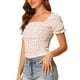 thumbnail image 4 of INSPIRAR CHIC Blusa corta de manga corta con estampado floral y fruncido en la parte delantera blanca S, 4 of 7