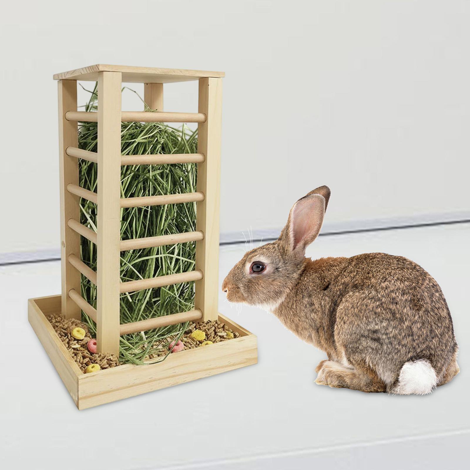 balikha Rabbit Hay Feeder Hay Manger Bunny Wooden Grass Holder Tray Saver Less Waste Feeding Function Suitable for Rabbit Guinea Pig Chinchilla Hamster Cage