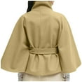 thumbnail image 4 of Yangnuo Womens Trendy Warm High Neck Loose Buttoned Jackets 2025 Fall Winter Women's Fashionable Casual Solid-color Cape Stand-up Collar Button Belt Trench Coat Long Sleeve Hoodless Casual Outwear, 4 of 6