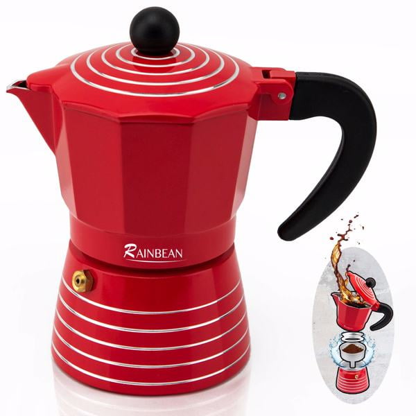 Stovetop Espresso Maker 3 Cup Moka Pot,Italian Cuban Greca Coffee  Maker,Aluminum Durable and Easy to Use \u0026 Clean(6oz Red) - Walmart.com