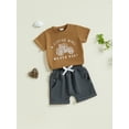 thumbnail image 5 of Toddler Baby Boy Summer Clothes Set 6 12 18 24 Months 2T 3T 4T Tractor Letter Print Short Sleeve T-Shirt Elastic Waist Solid Shorts Outfit Sets, 5 of 9