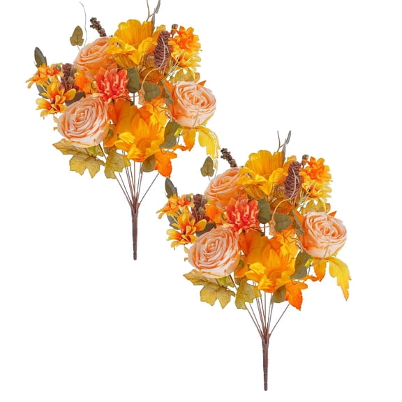 orange flowers artificial Artificial Fall Flower Bouquet Orange Faux Floral Arrangement Realistic Autumn Decor for Home Table Centerpiece Wedding Thanksgiving Decoration Flowers For Cemetery
