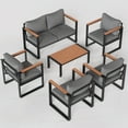 thumbnail image 3 of ECOPATIO 6 Pieces Patio Furniture Set, Metal Patio Conversation Set, Outdoor Furniture Set with Thicken Cushion and Plastic-Wood Coffee Table (Dark Grey), 3 of 6