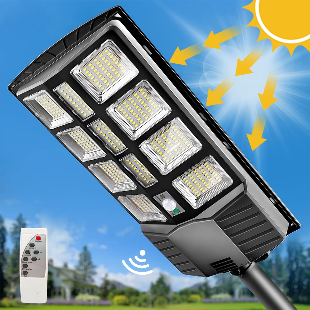 Litom Outdoor Waterproof Solar Street Light with Remote Control, 6500K 10000LM LED Solar Parking Lot Light Dusk to Dawn, Wide Angle Motion Sensor, and Suitable for Area Lighting Courtyard.
